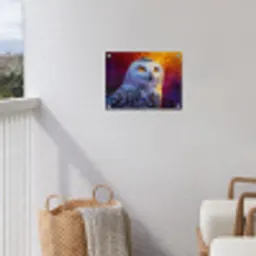Sneeuwuil - Schilderij - Kleurrijk - Wit tuinposter los doek klein -sfeer8