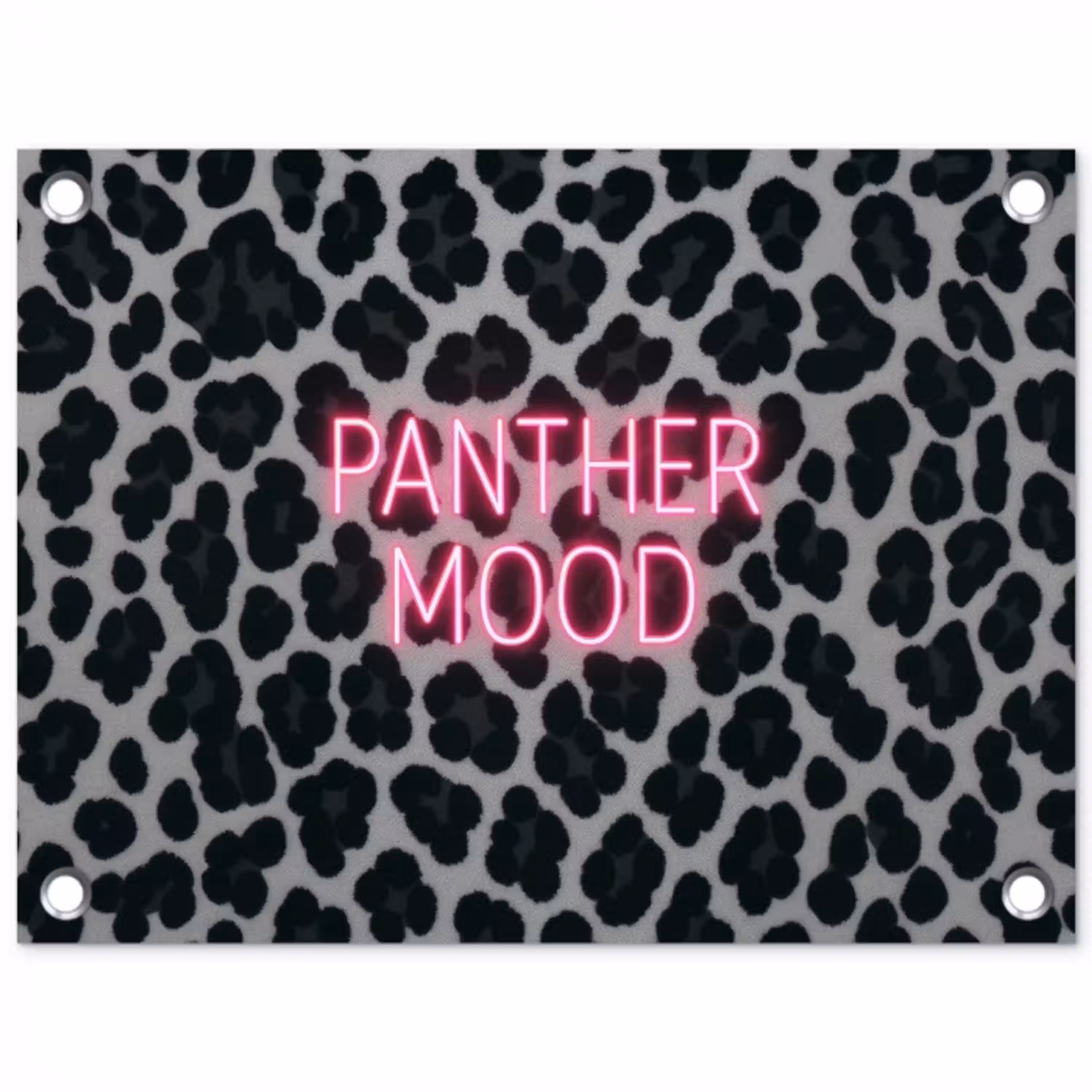Panterprint - Zwart - Neonletters - Roze tuinposter los doek klein -3d