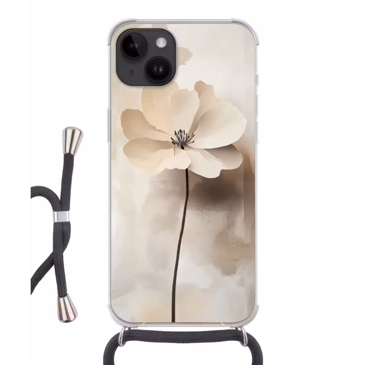 Telefoonhoesje met koord - Bloem - Beige - Verf - Schaduw