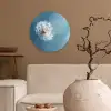 Paardenbloem - Wind - Blauw Wandcirkel kunststof plaat 5mm dik klein -sfeer1