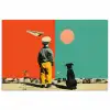 Retro - Jongen - Hond - Rood - Groen poster papier klein -3d