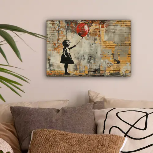 Graffiti - Banksy - Meisje - Street art canvas 2cm klein -sfeer1