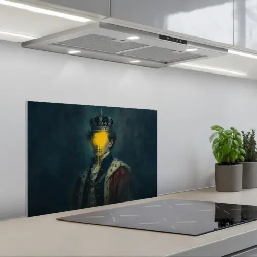 Koning - Portret - Druipende gele verf keuken achterwand spatscherm klein -3d_schuin