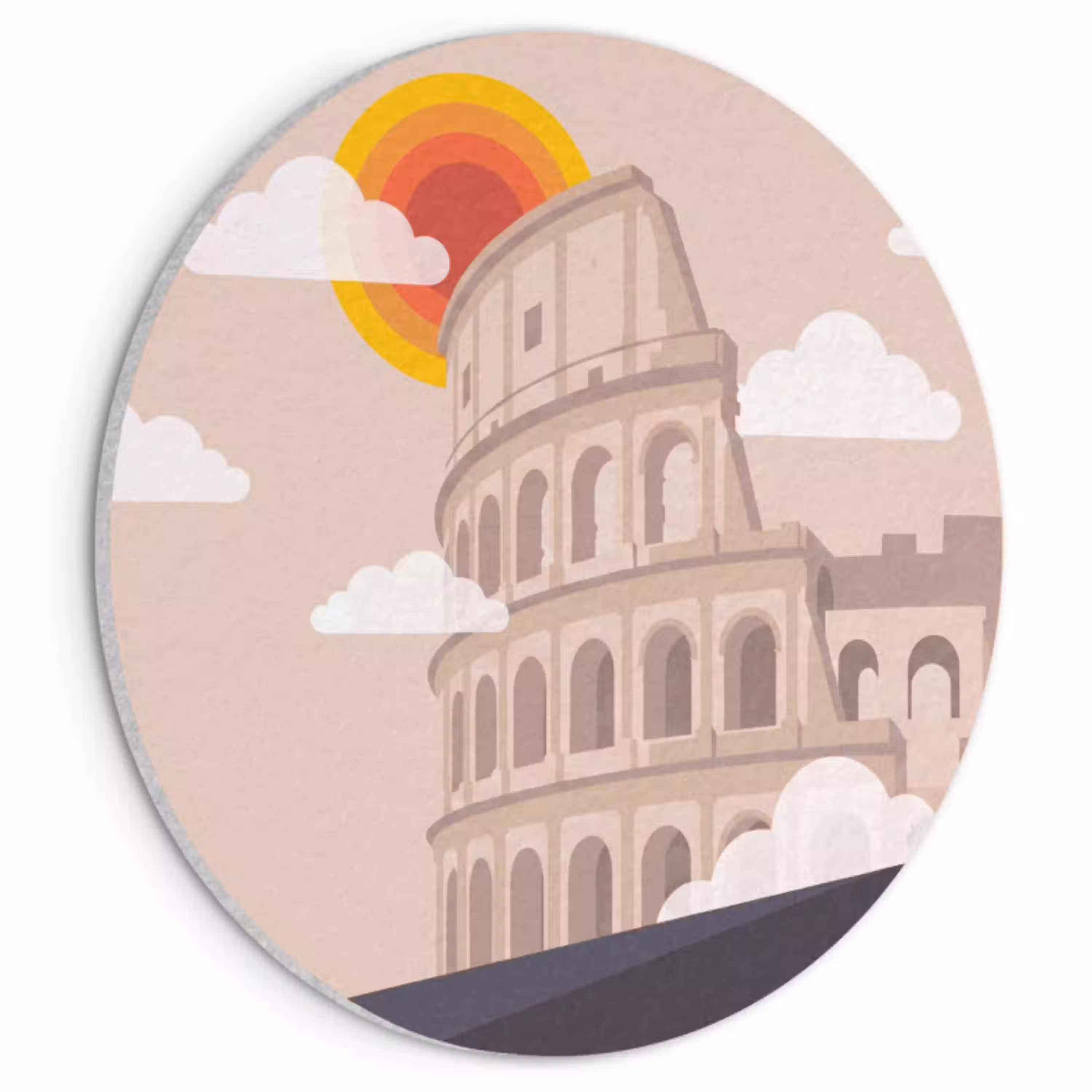 Colosseum - Zonsopgang - Rome - Architectuur - Beige Akoestische PET Vilt - Rond klein -3d