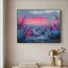 Schilderij - Zonsondergang - Bloemen - Rivier Textielframe zwart klein -sfeer2