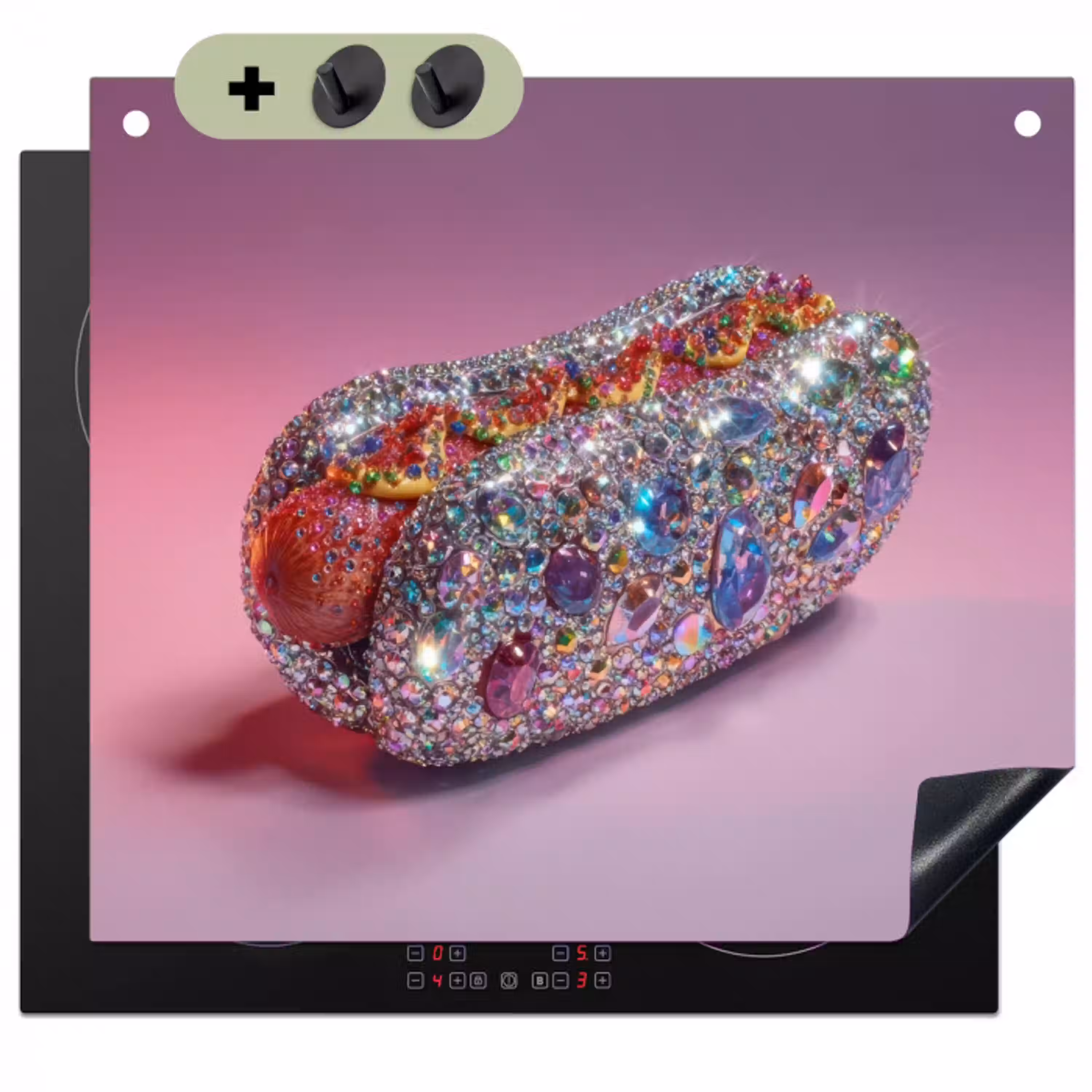 Hotdog - Steentjes - Glitters - Paars Inductie beschemer met haakjes klein -3d