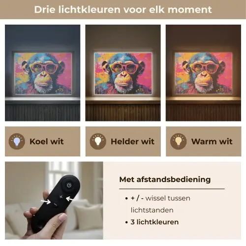 Graffiti - Chimpansee - Aap - Bril - Kleurrijk Light Box met batterij (Wandlamp) middel -USP_lichtkleurNL