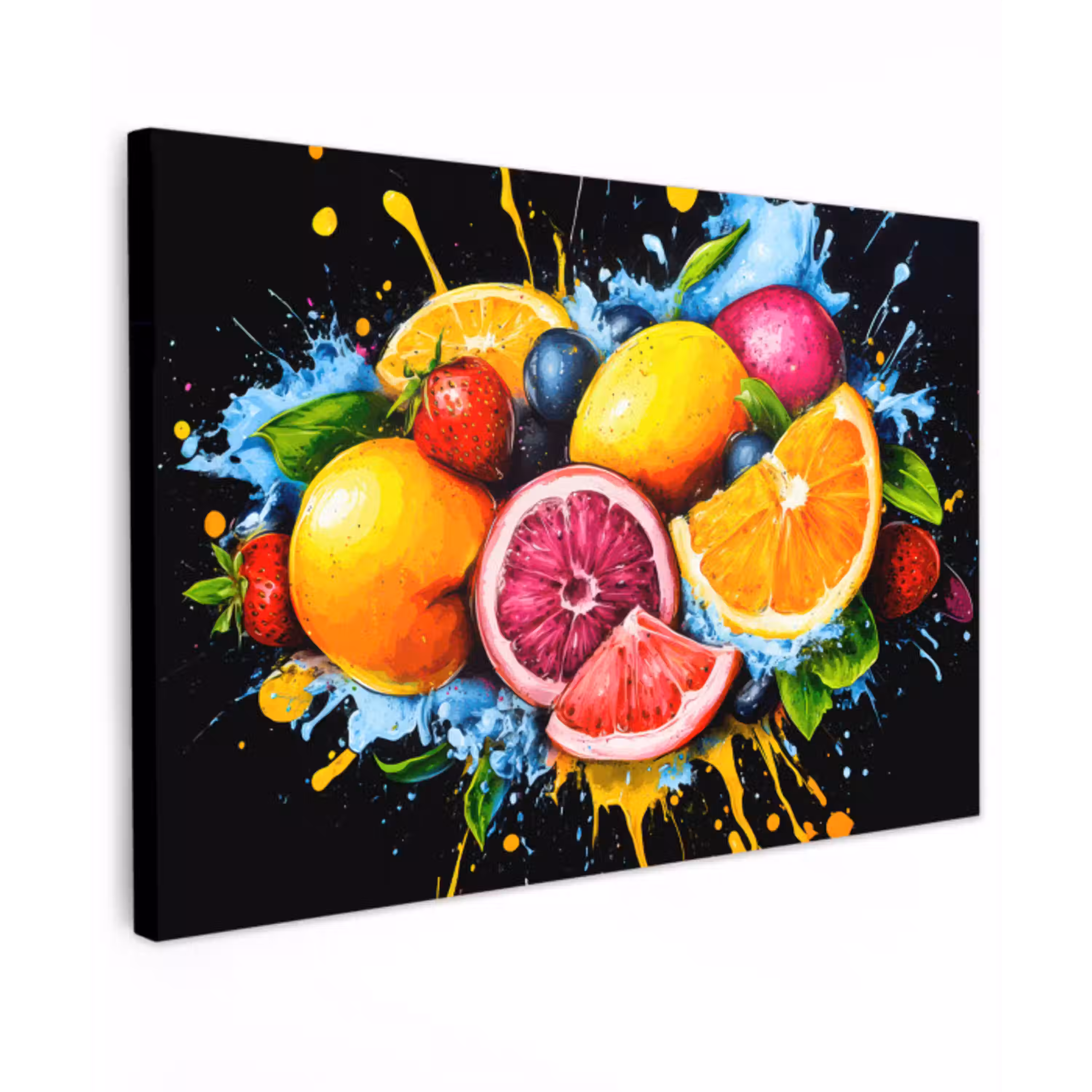 Fruit - Graffiti - Kleurrijk - Sinaasappel - Aardbei - Abstract canvas 2cm klein -z3d