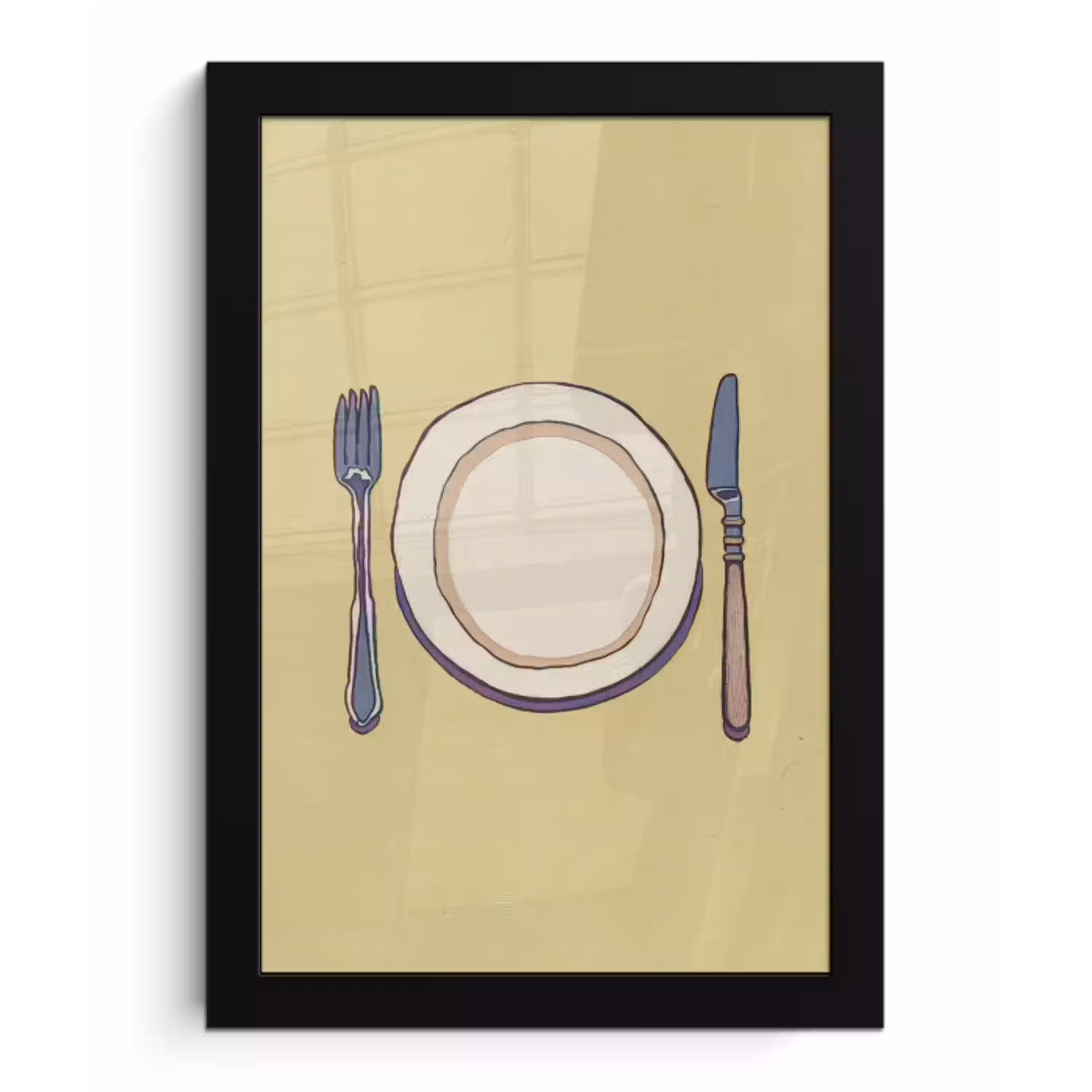 Illustratie - Bord - Bestek - Beige fotolijst zwart zonder passe partout klein -3d