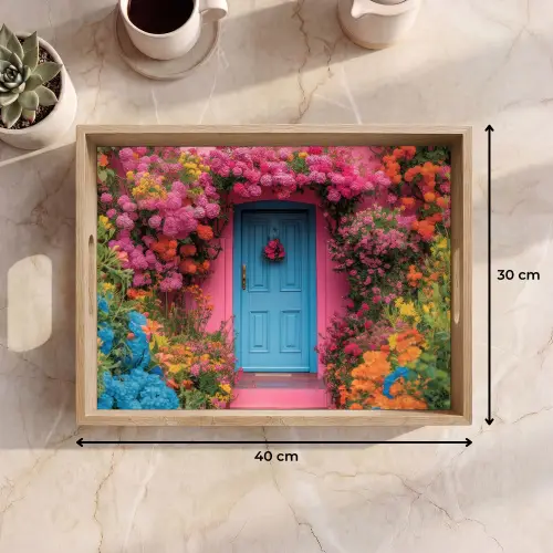 Bloemen - Deur - Roze Dienblad Rechthoek middel -USP_Formaat