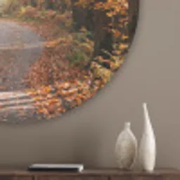 Bospad - Herfstbos - Bladeren - Oranje - Nostalgisch Akoestische PET Vilt - Rond klein -sfeer5_closeup