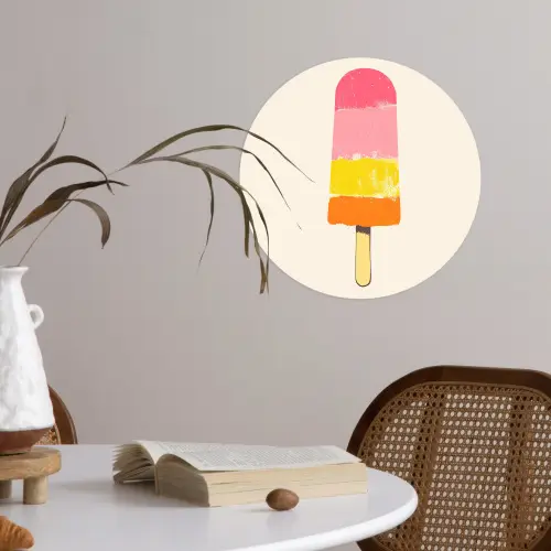 Waterijsje - Retro - Stokje - Roze Wandcirkel behangsticker klein -sfeer3