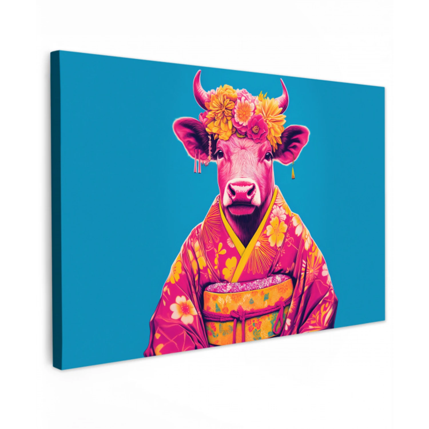 Koe - Bloemenkrans - Oorhangers - Kimono canvas 2cm klein -z3d