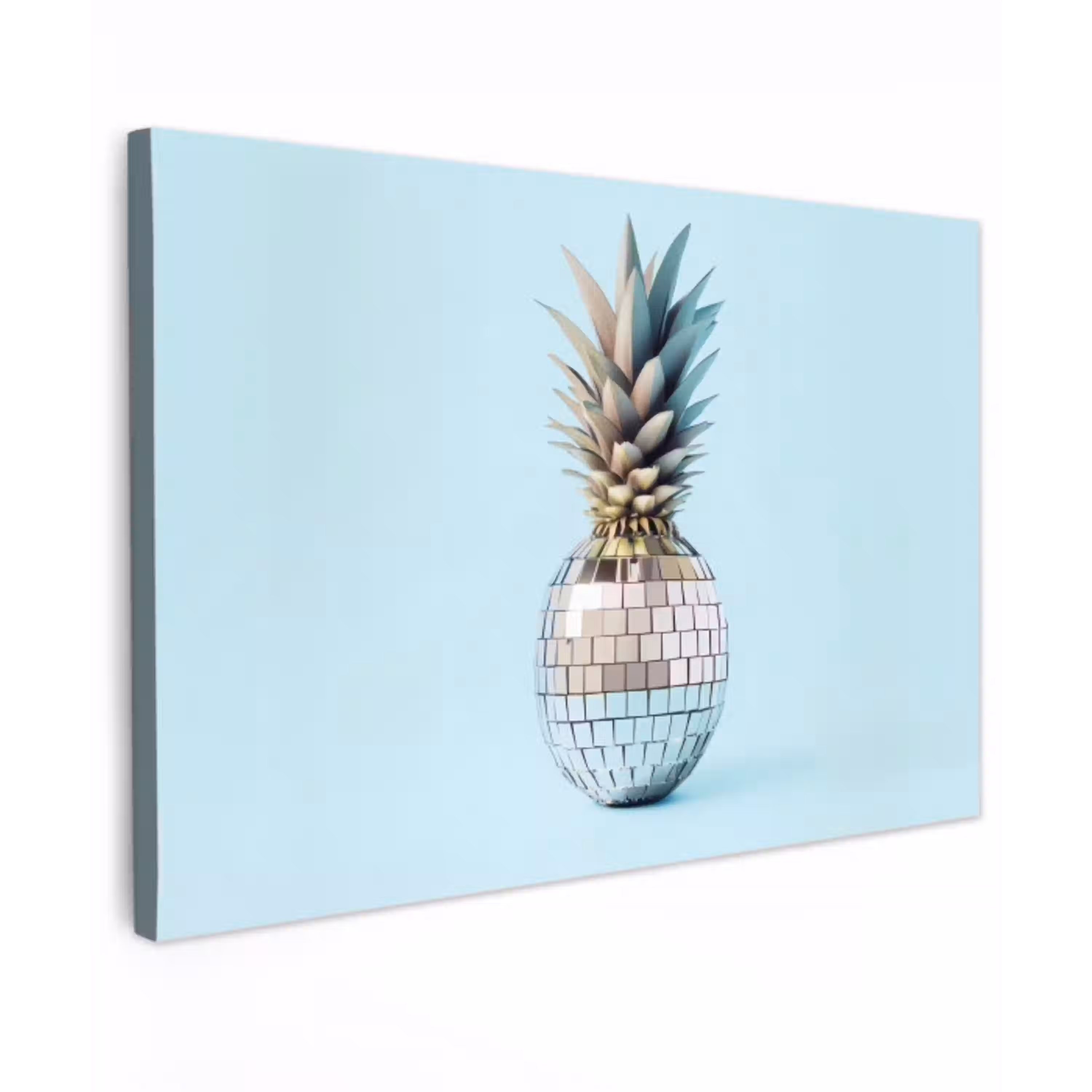 Blauw - Ananas - Disco - Discobal Tuinposter op houten frame 2 cm dik klein -3d