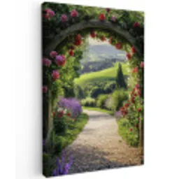 Doorkijk - Tuinboog - Bloemen - Natuur - Pad Tuinposter op houten frame 2 cm dik klein -3d