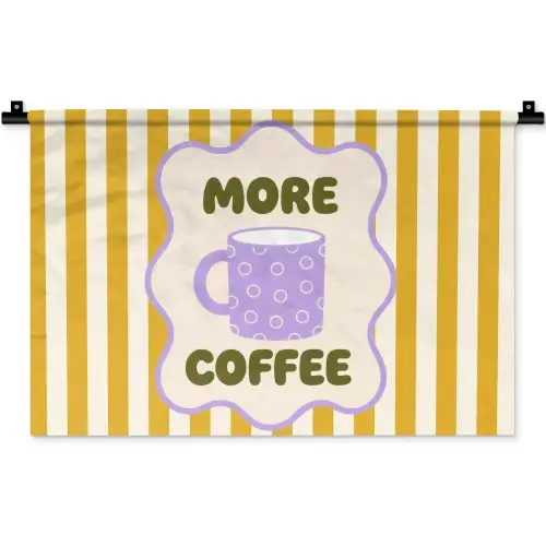 More coffee - Geel - Paars - Strepen - Mok Wandkleed katoen klein -zz3d