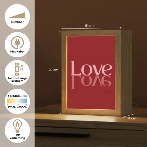 Love - Spiegeling - Rood Light Box met kabel (Tafellamp) klein -USP_NL