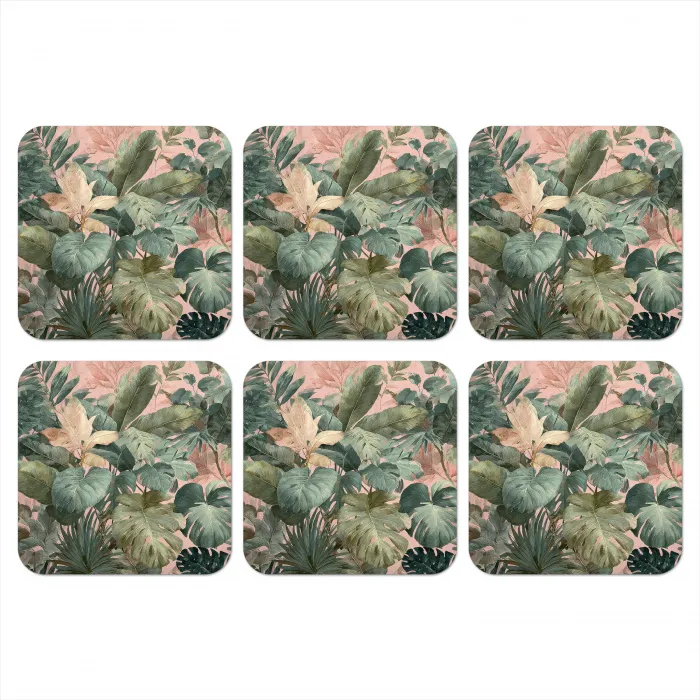 Compositie van bladeren - Groen - Roze onderzetter kurk middel -3d