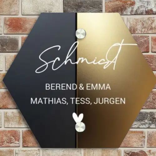 Half goud zwart - Sierlijk Naambord Hexagon klein -sfeer2