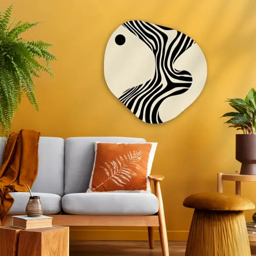 Beige - Lijnen - Golvend -  Abstract Wandcirkel Organisch Plexiglas middel -sfeer4