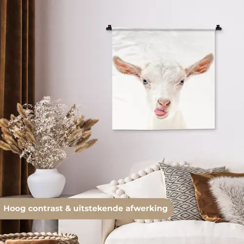 Geit - Portret - Jongen - Meisjes - Kids - Wit Wandkleed katoen klein -sfeer1