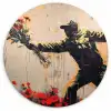 Street art - Man - Bloemen - Rood - Graffiti - Banksy Wandcirkel kunststof plaat 5mm dik klein -3d