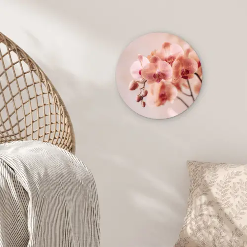 Orchidee - Bloemen - Roze - Bloemblaadjes Wandcirkel kunststof plaat 5mm dik klein -sfeer5