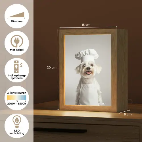 Hond - Wit - Kok Light Box met kabel (Tafellamp) klein -USP_NL