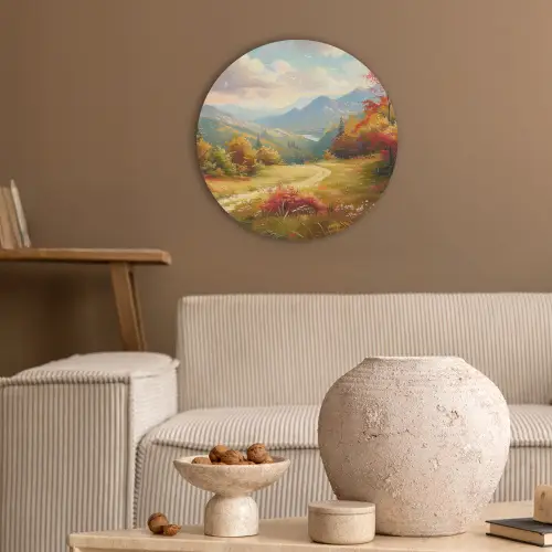 Landschap - Illustratie - Natuur Akoestische PET Vilt - Rond klein -sfeer1