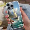 Zeilschip - Zee - Rotsen - Wolken Hoesje iPhone 16 Pro Max met koord klein -sfeer3