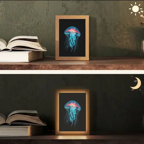Kwal - Tentakels - Blauw - Licht Light Box met kabel (Tafellamp) klein -sfeer3