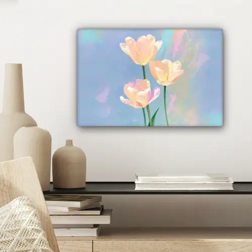 Tulpen - Roze accenten - Blauw canvas 2cm klein -sfeer6