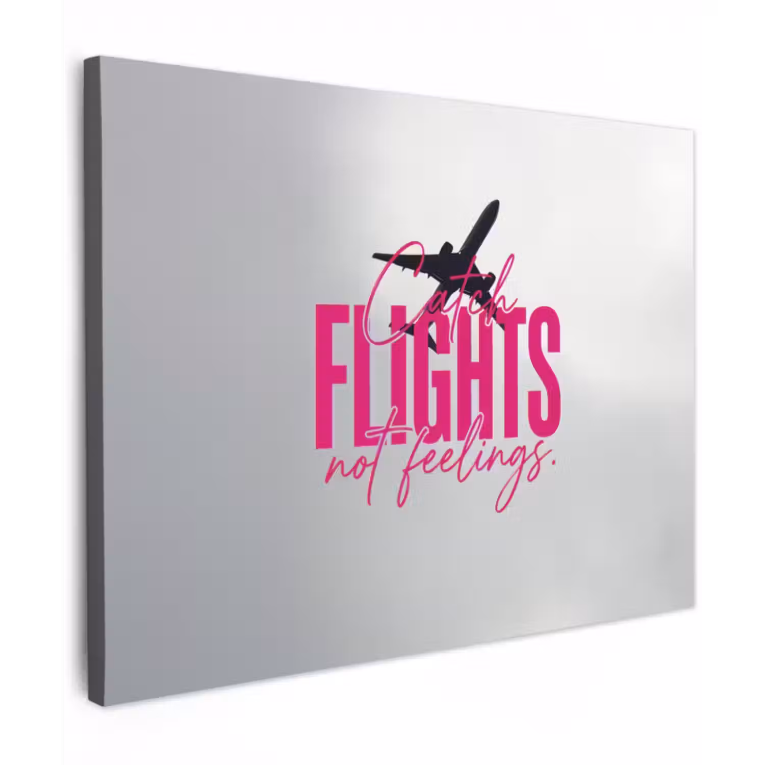 Canvas schilderij - Catch flights not feelings - Vliegtuig - Roze