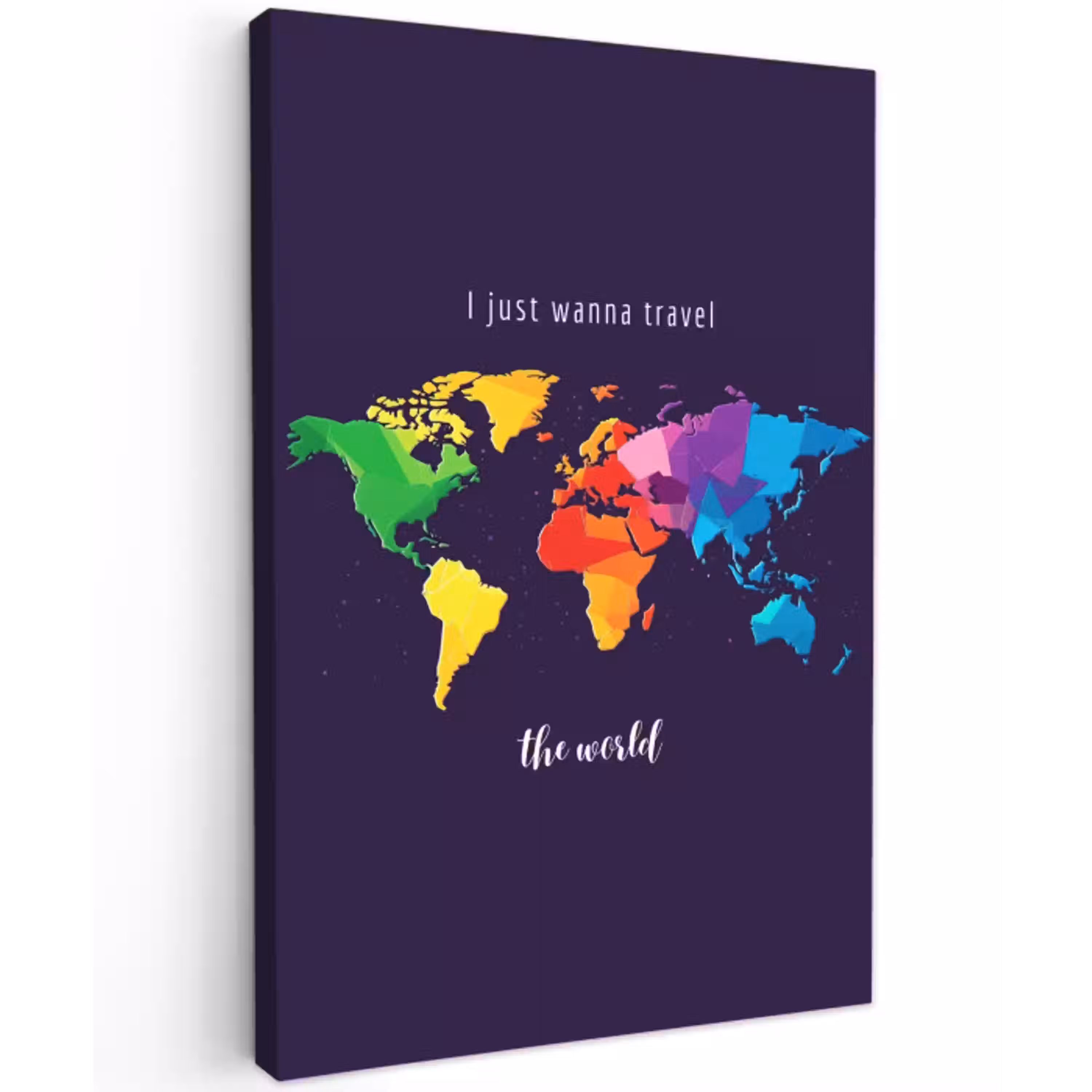 Kleurrijk - Wereldkaart - Travel - Quote Tuinposter op houten frame 2 cm dik middel -3d
