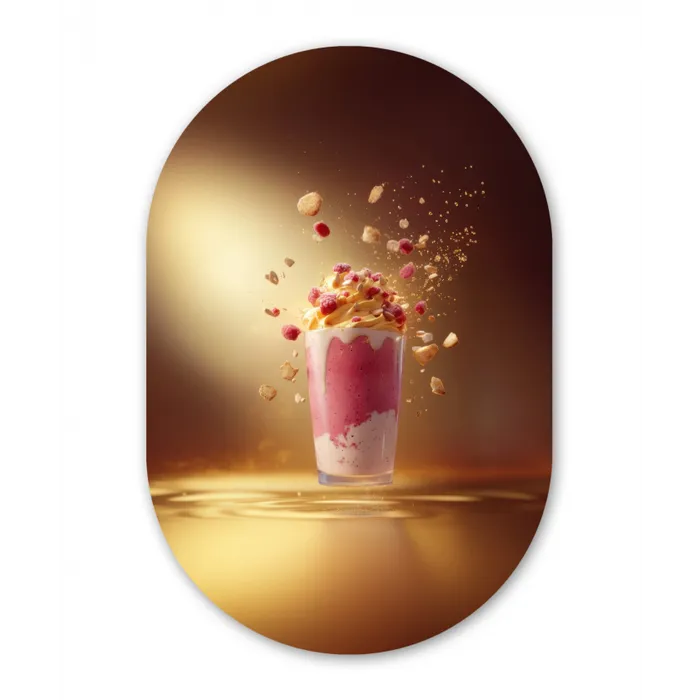 Framboos - Smoothie - Drinken - Roze Wandcirkel Ovaal Glas middel -3d
