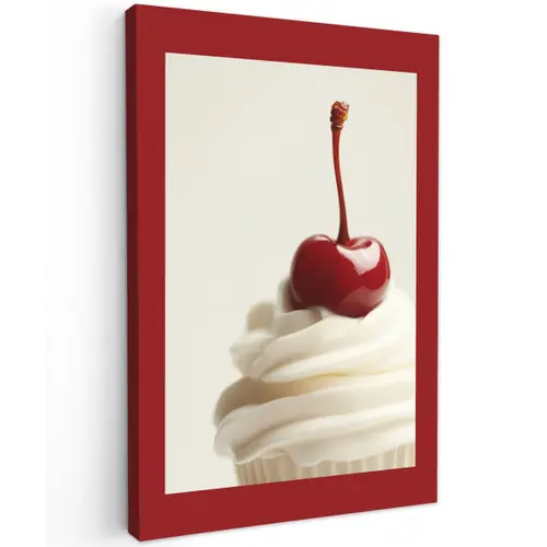 Cupcake - Kers - Rood Tuinposter op houten frame 2 cm dik klein -3d