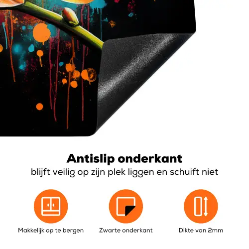 Orchidee - Graffiti - Kleurrijk - Bloemen - Abstract Inductie beschermer vinyl 3mm klein -zzzzzzz-td-onderkant