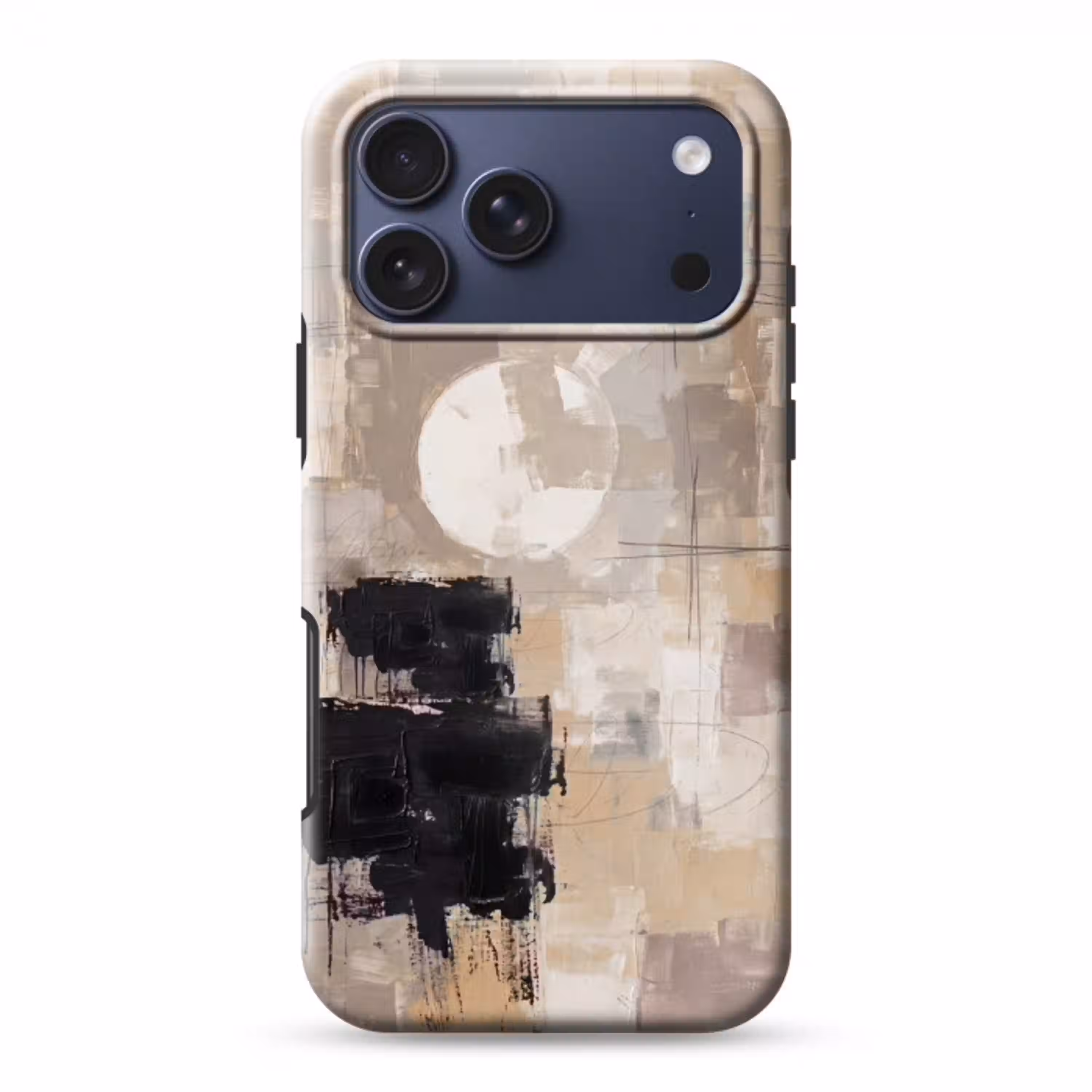 Abstract - Cirkel - Modern - Beige - Zwart - Minimalistisch Toughcase MagSafe Apple iPhone 17 Pro Max klein -3d
