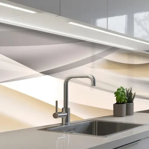 Golven - Abstract - Beige keuken achterwand 2 middel -3d_schuin