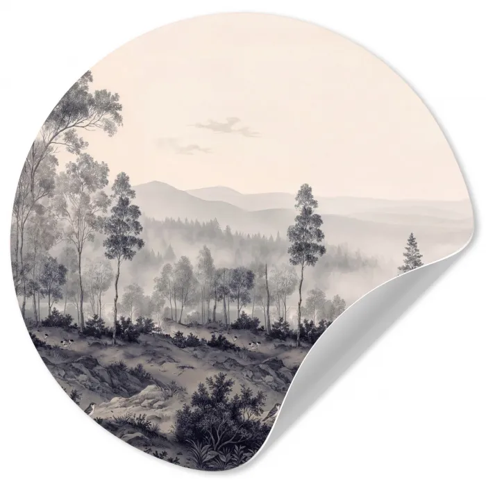 Mistig - Berglandschap - Illustratie Wandcirkel behangsticker klein -3d