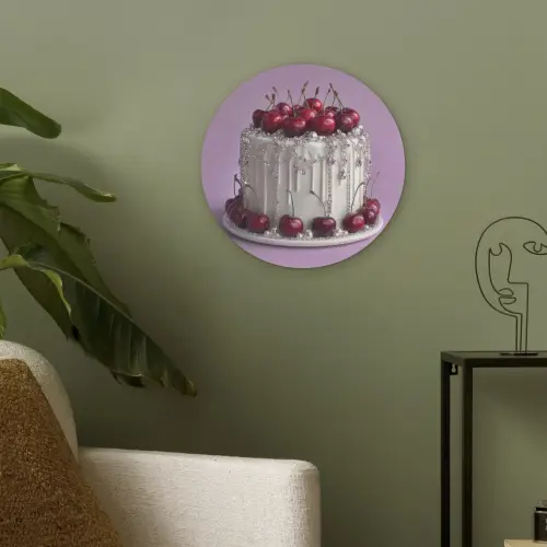 Taart - Kersen - Juwelen - Rood Akoestische PET Vilt - Rond klein -sfeer2