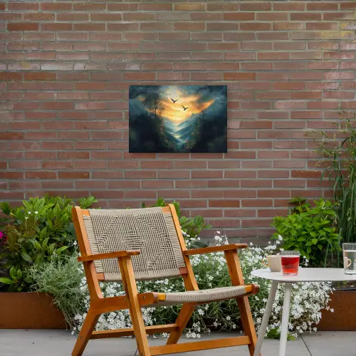 Vogels - Zon - Bomen - Groen Tuinposter op houten frame 2 cm dik klein -sfeer3
