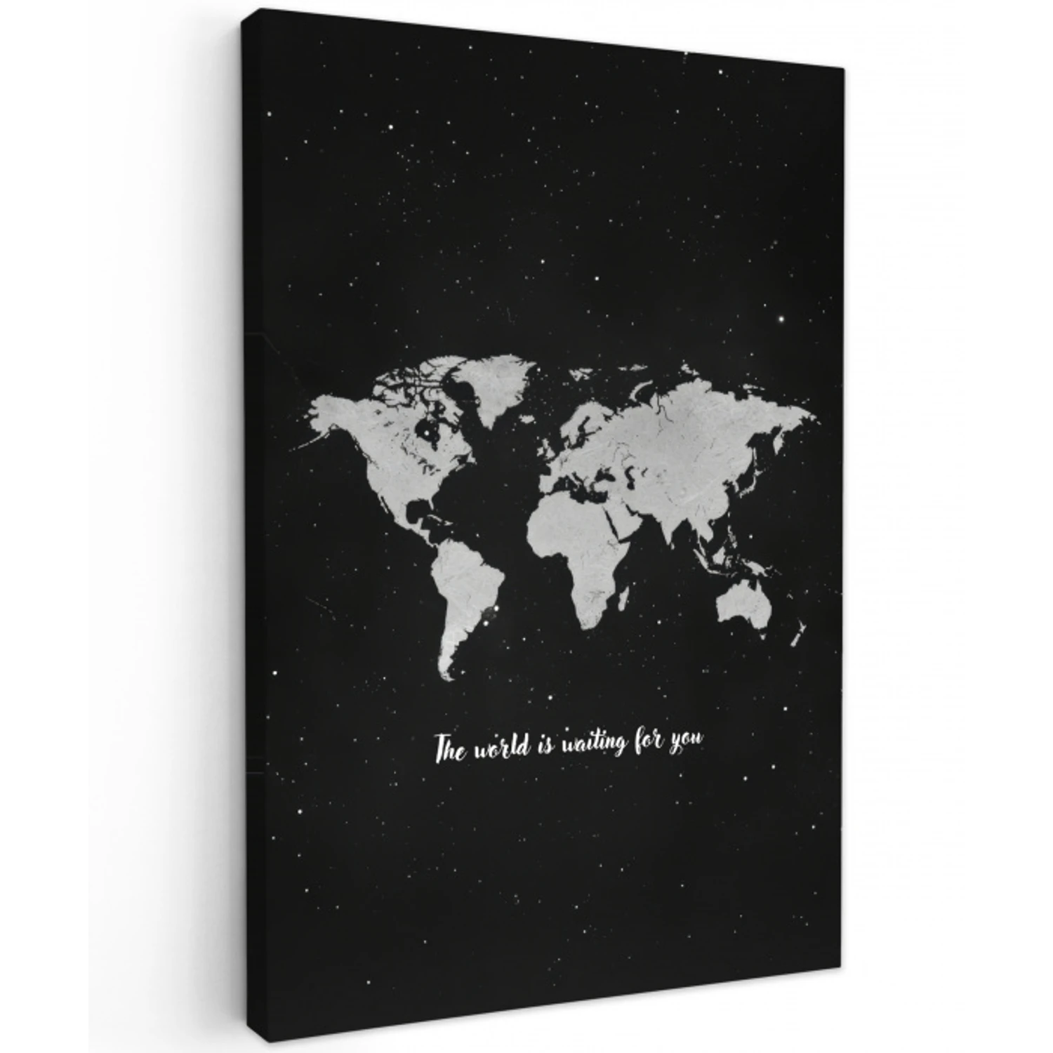 Quote - Wereldkaart - Zwart Tuinposter op houten frame 2 cm dik middel -3d