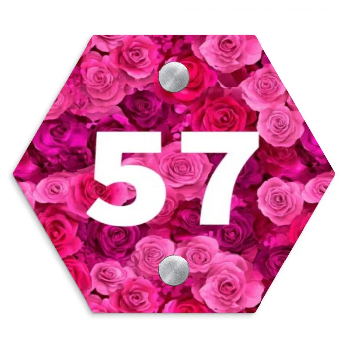 Roze rozen - Traditioneel Naambord Hexagon klein -3d