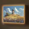Windmolen - Heuvel - Bloemen - Kleurrijk Light Box met batterij (Wandlamp) middel -z3d_website