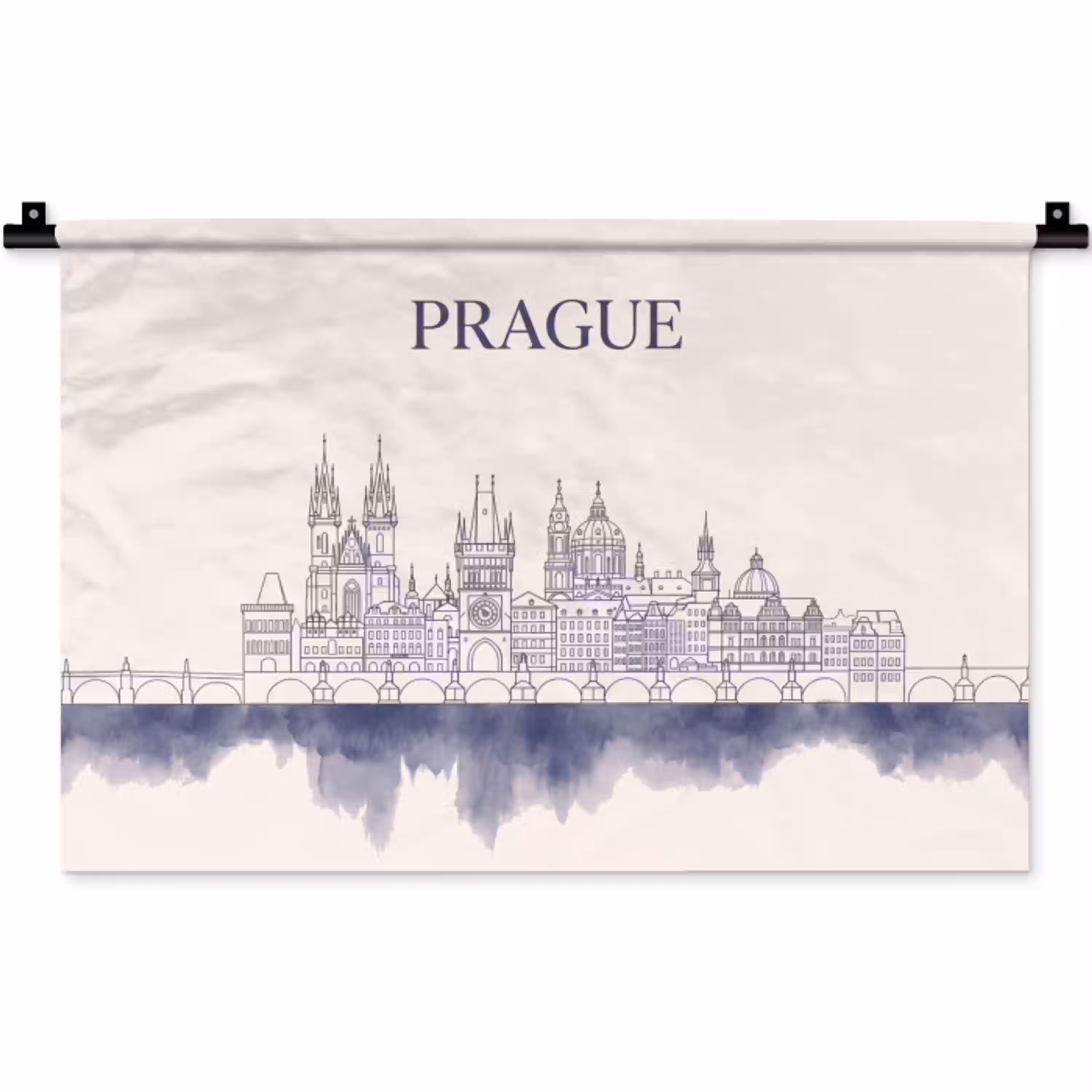 Praag - Skyline - Architectuur - Blauw Wandkleed katoen klein -zz3d