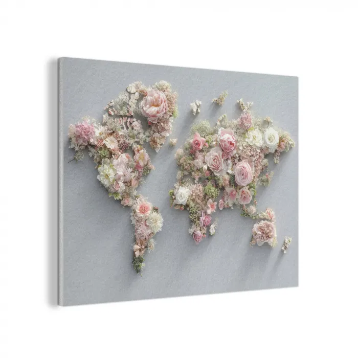 Wereldkaart - Rozen - Roze PET vilt klein -3d