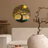 Boom - Maan - Bloemen - Goud - Kunst Wandcirkel kunststof plaat 5mm dik klein -sfeer1