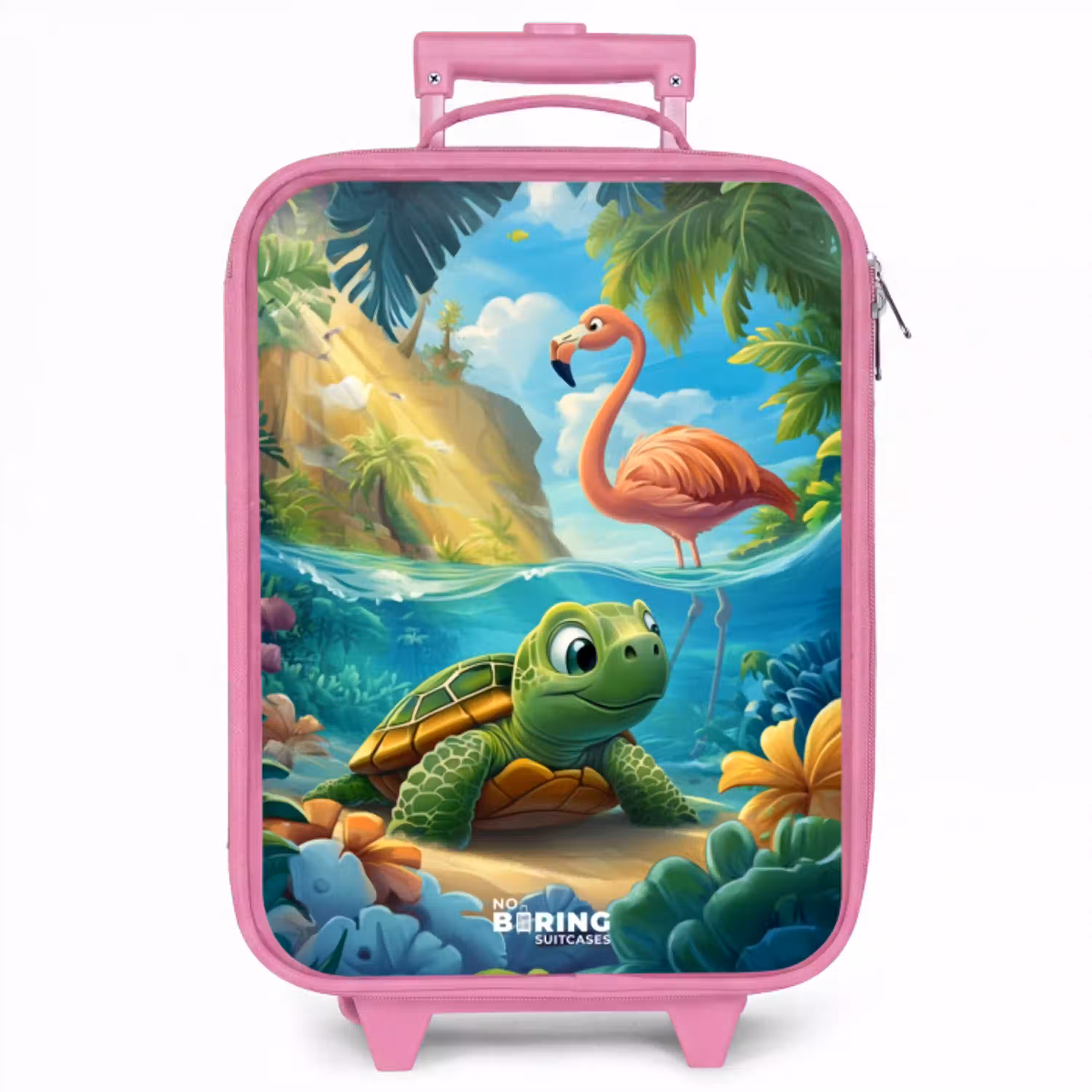 Schildpad in tropisch water met flamingo Kinderkoffer - Roze klein -zzz_website3d