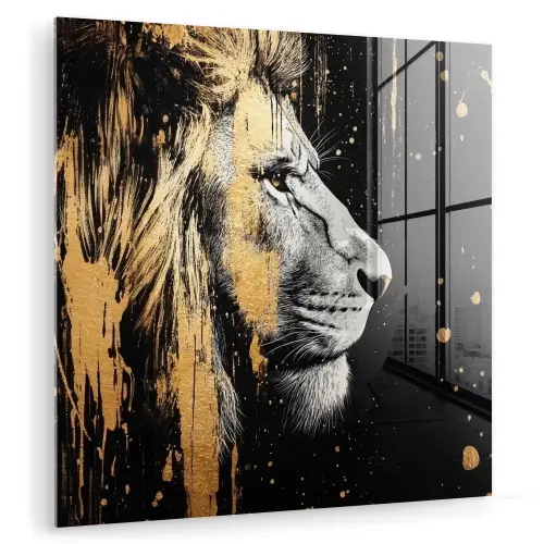 Portret - Leeuw - Abstract - Goud plexiglas 5mm klein -zzzproduct_nieuw